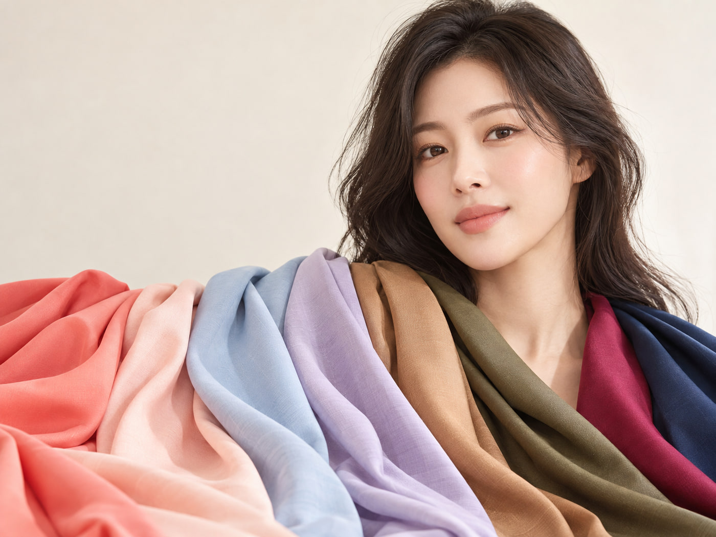 컬러 드레이프를 두른 모델